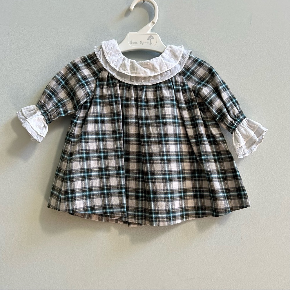 Fina Ejerique Green, Gray, Black & White Checkered Plaid Wool Blend Dress, 6M